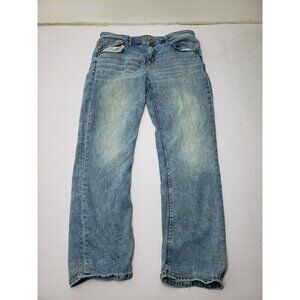 BKE Mens Jake Light Wash Straight Fit Buckle Denim Distressed Casual Jeans 38x32